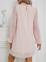 Adibosy Women's Dress Long Sleeve Swiss Dot Mini Dresses Round Neck Loose Chiffon Casual Short Dress - Image 5